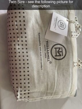 Threadmill Home Linen Twin Duvet Cover - Natural with Black Grid